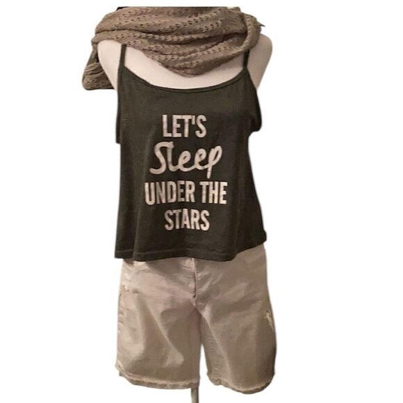 Shein size M grey crop graphic tank top “Lets sleep under the stars” EUC - Picture 1 of 8